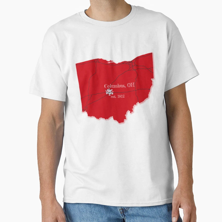 Columbus Oh Red T-Shirt - Graphic Print Unisex - T-Shirt, Sweatshirt, Hoodie