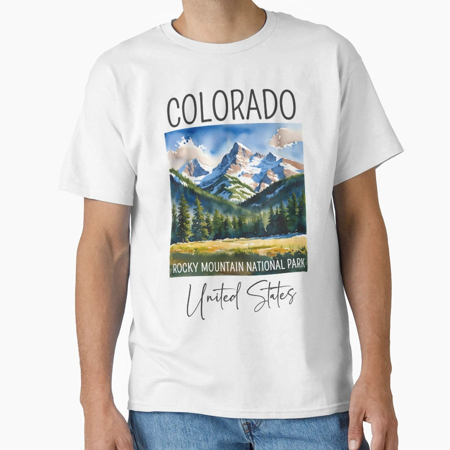 Watercolor Rocky Mountain National T-Shirt - Novelty Apparel Men Women - T-Shirt, Sweatshirt, Hoodie