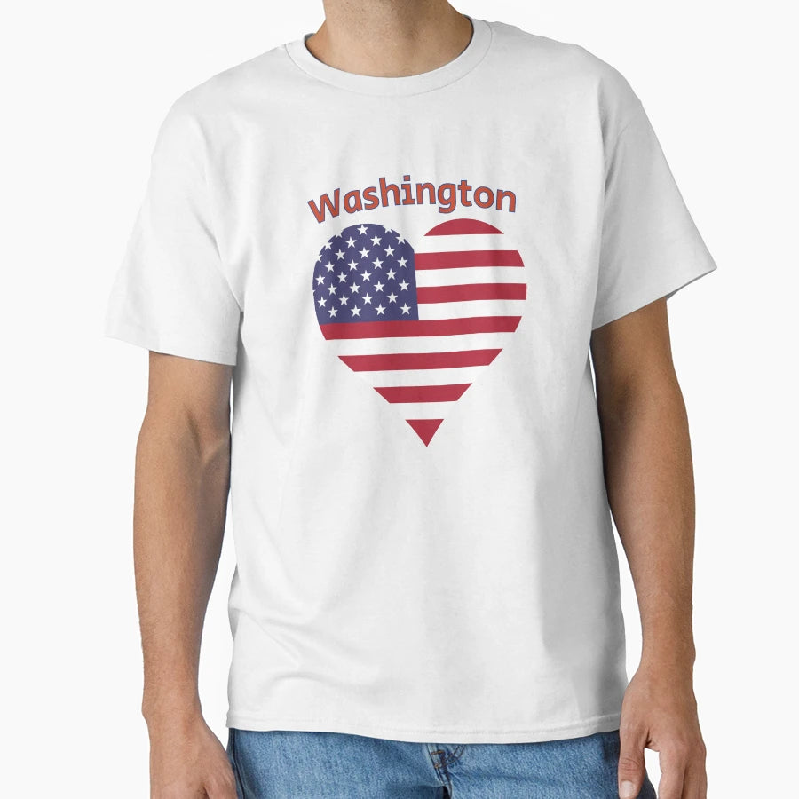 Washington American Flag Heart T-Shirt - Novelty Apparel Unisex - T-Shirt, Sweatshirt, Hoodie