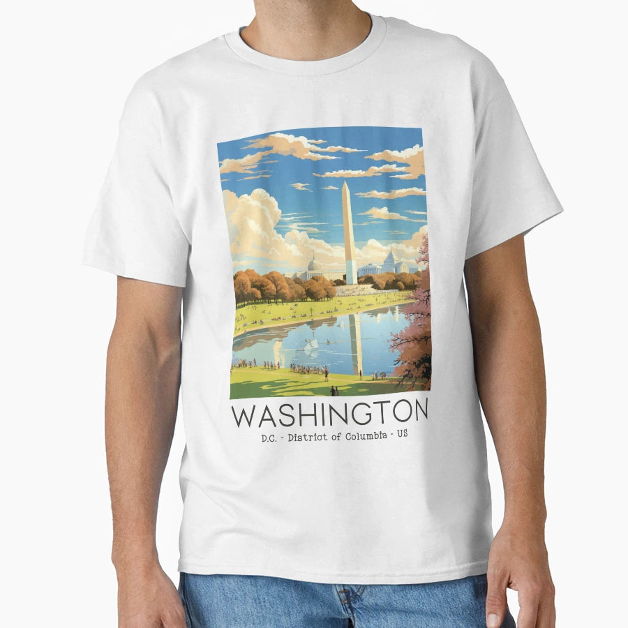 Travel Illustration Washington D C Us T-Shirt - Aesthetic Graphic Men Women - T-Shirt, Sweatshirt, Hoodie