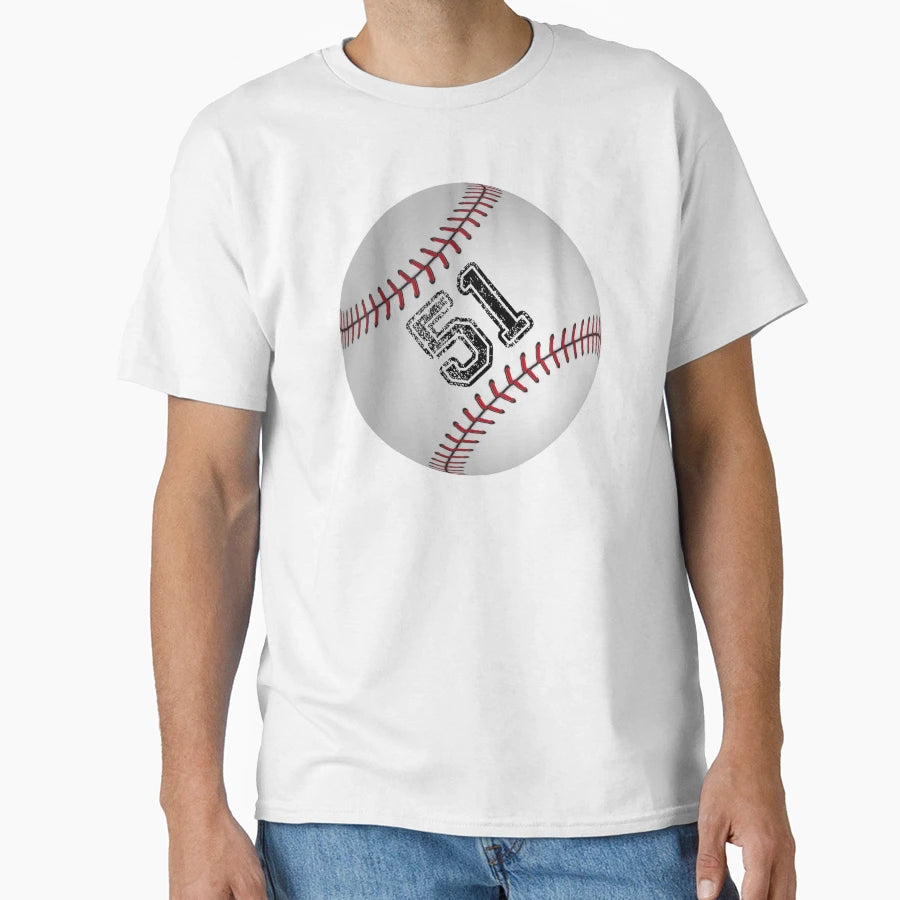 Baseball Ball Number 51 Fifty One T-Shirt - Novelty Apparel for Adults - T-Shirt, Sweatshirt, Hoodie