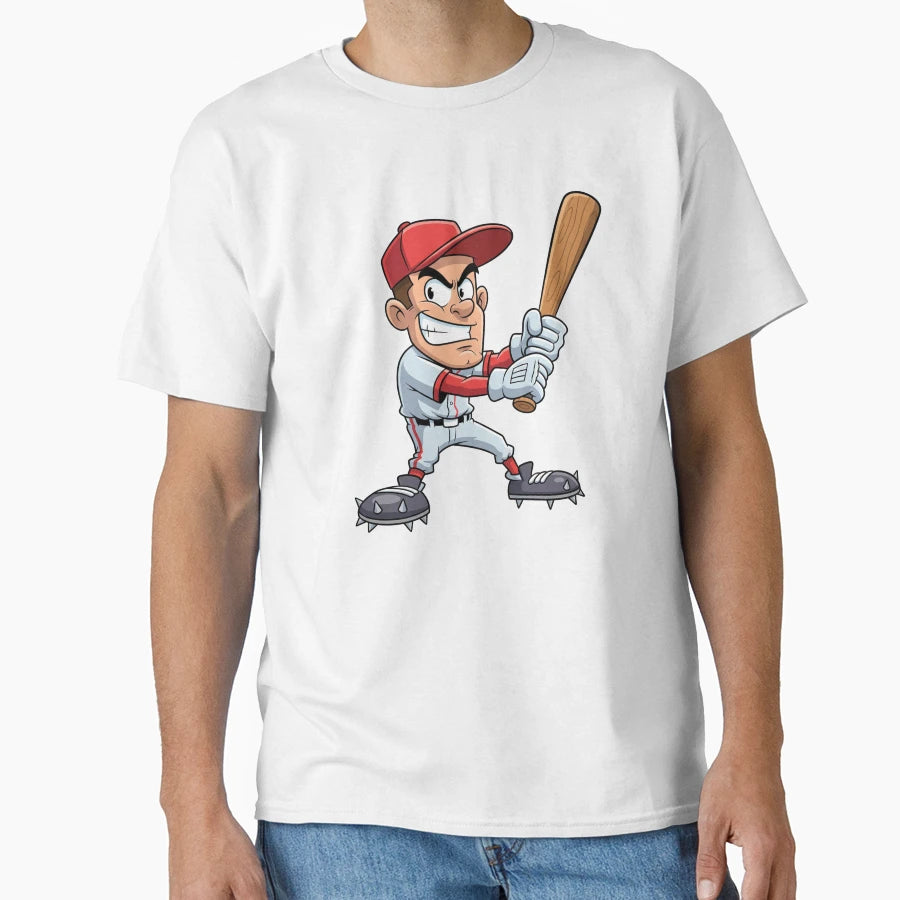 Determined Cartoon Baseball Batter T-Shirt - Custom Art Print Unisex - T-Shirt, Sweatshirt, Hoodie