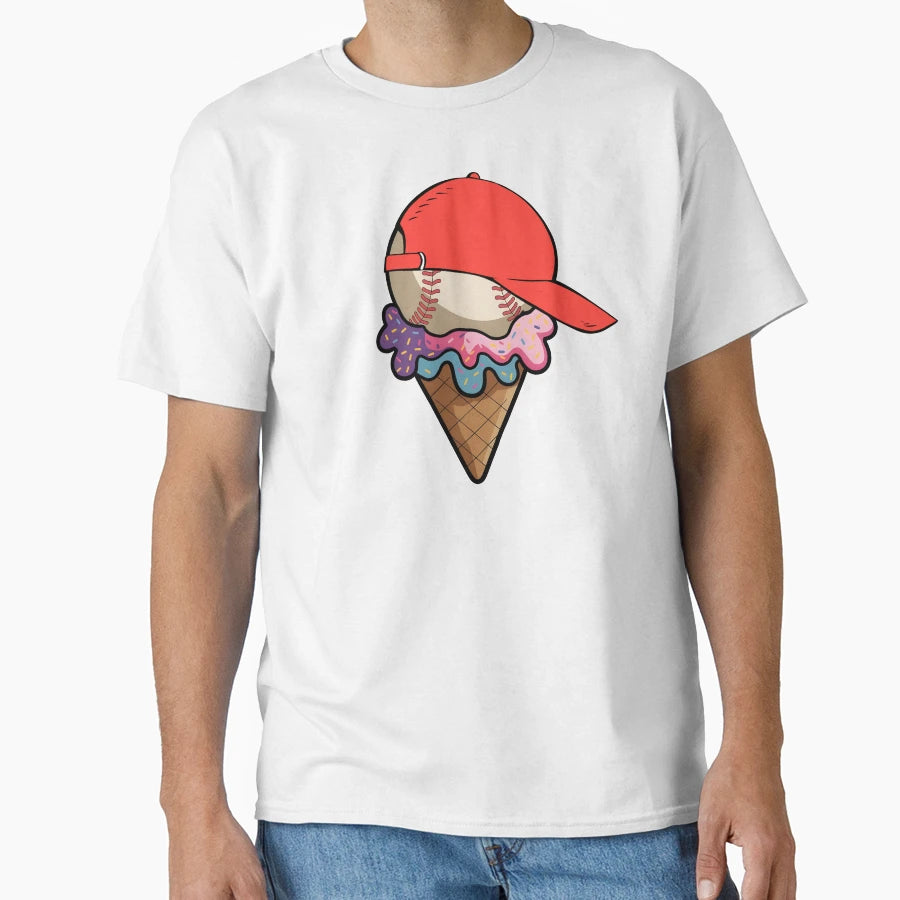 Baseball Ice Cream Colorful Funny T-Shirt - Minimalist Print Men Women - T-Shirt, Sweatshirt, Hoodie