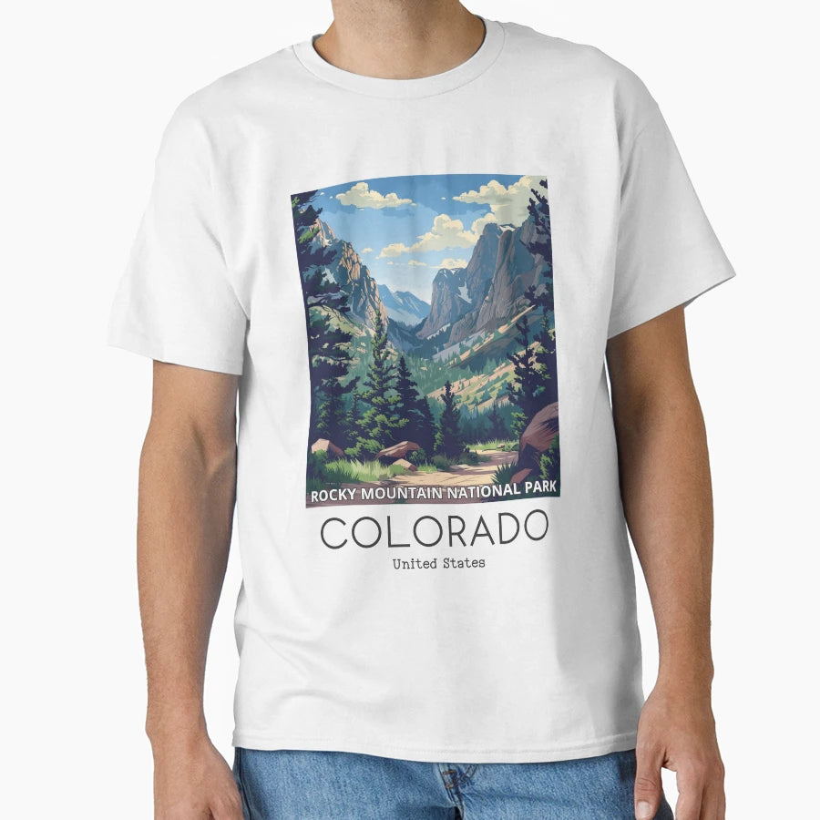 Travel Illustration Rocky Mountain T-Shirt - Fun Novelty Design Men Women - T-Shirt, Sweatshirt, Hoodie