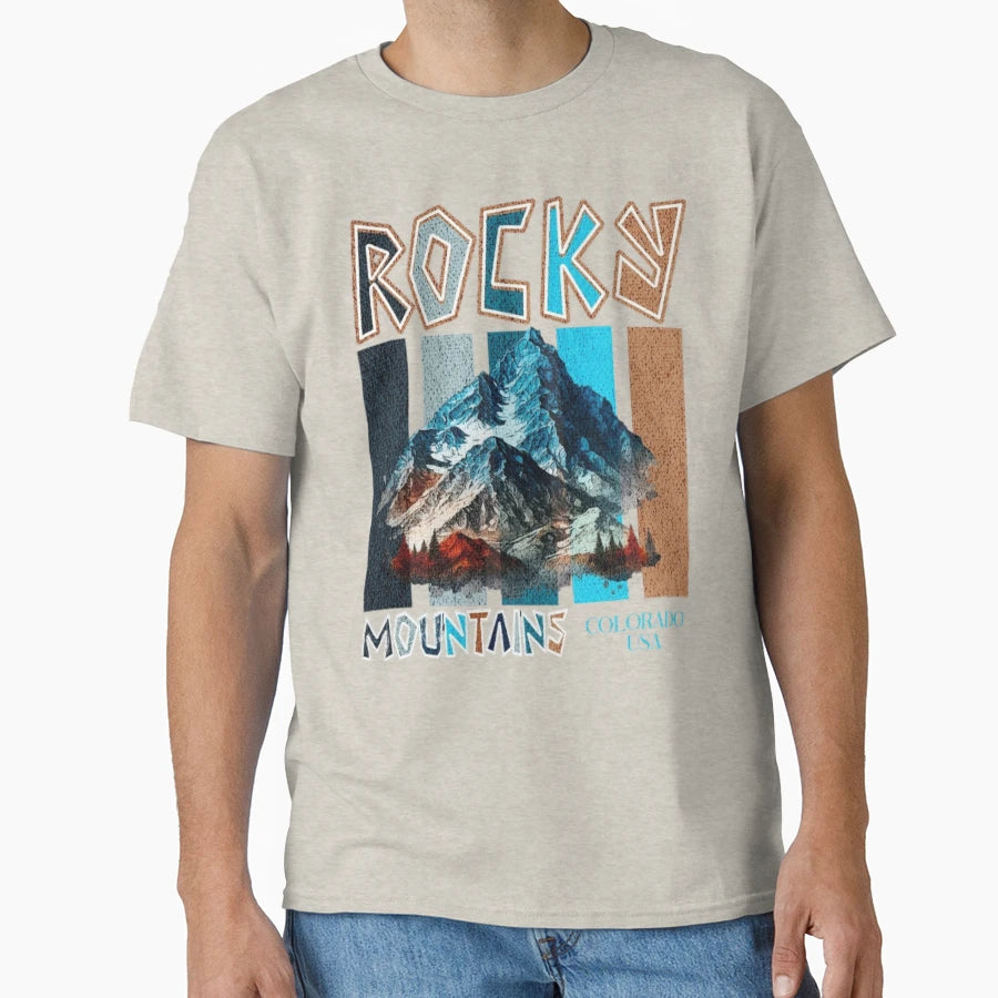 Rocky Mountains Colorada Usa Textured T-Shirt - Novelty Apparel for Adults - T-Shirt, Sweatshirt, Hoodie