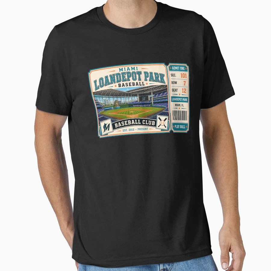 Miami Loandepot Park Ticket Baseball T-Shirt - Casual Everyday Wear Unisex - T-Shirt, Sweatshirt, Hoodie