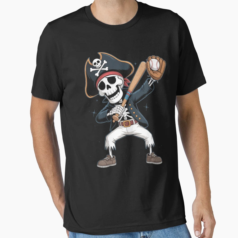 Dabbing Skeleton Pirate Baseball T-Shirt - Fun Novelty Design for Adults - T-Shirt, Sweatshirt, Hoodie