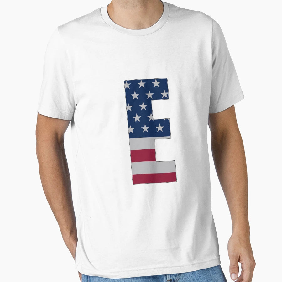 Us Flag Monogram Letter E 4Th July T-Shirt - Aesthetic Graphic Men Women - T-Shirt, Sweatshirt, Hoodie