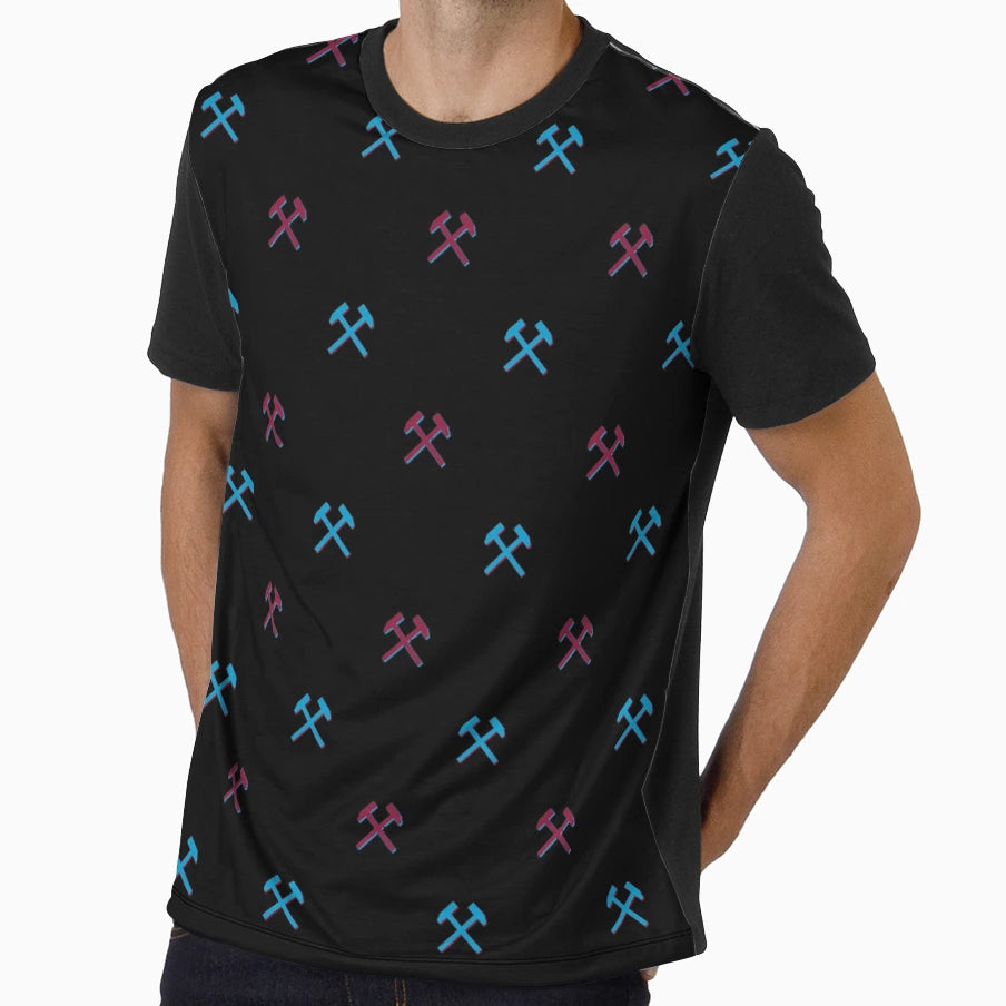 Hammers Repeat Pattern Claret And Blue T-Shirt - Trendy Graphic Men Women - T-Shirt, Sweatshirt, Hoodie