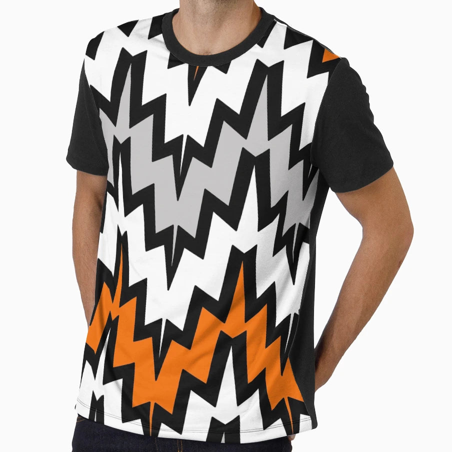 Abstract Geometric Pattern Orange Gray T-Shirt - Graphic Print Men Women - T-Shirt, Sweatshirt, Hoodie