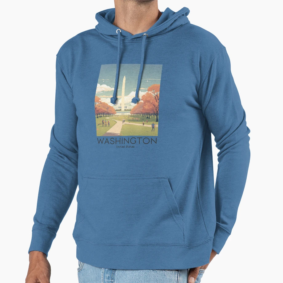 Travel Illustration Washington D C Us Hoodie - Custom Art Print for Adults - T-Shirt, Sweatshirt, Hoodie