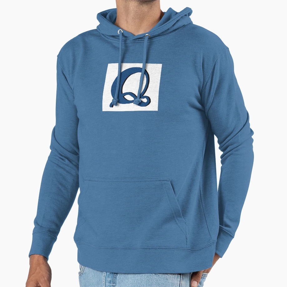 Letter Q Blue Initial Monogram Alphabet Q Hoodie - Minimalist Print Unisex - T-Shirt, Sweatshirt, Hoodie