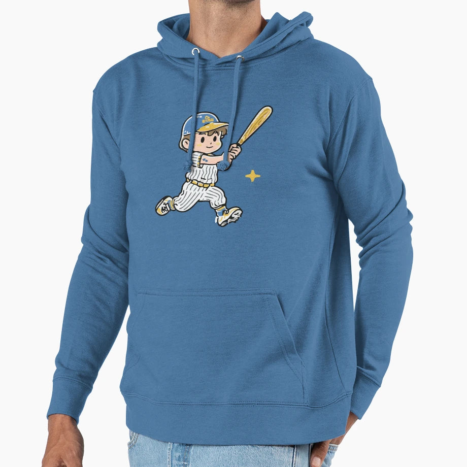 Playful Child Baseball Batter Hoodie - Streetwear Style Unisex - T-Shirt, Sweatshirt, Hoodie