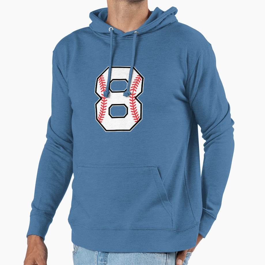 Baseball Number 8 Hoodie - Minimalist Print for Adults - T-Shirt, Sweatshirt, Hoodie
