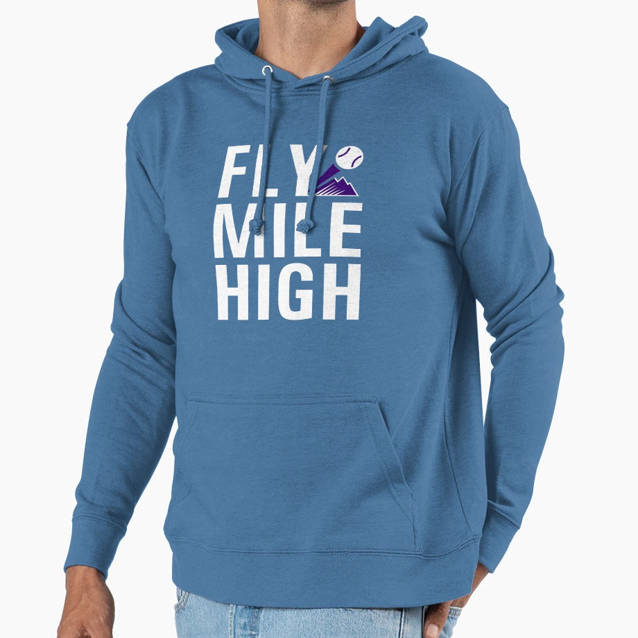 Fly Mile High White Colorado Rockies Hoodie - Fun Novelty Design for Adults - T-Shirt, Sweatshirt, Hoodie