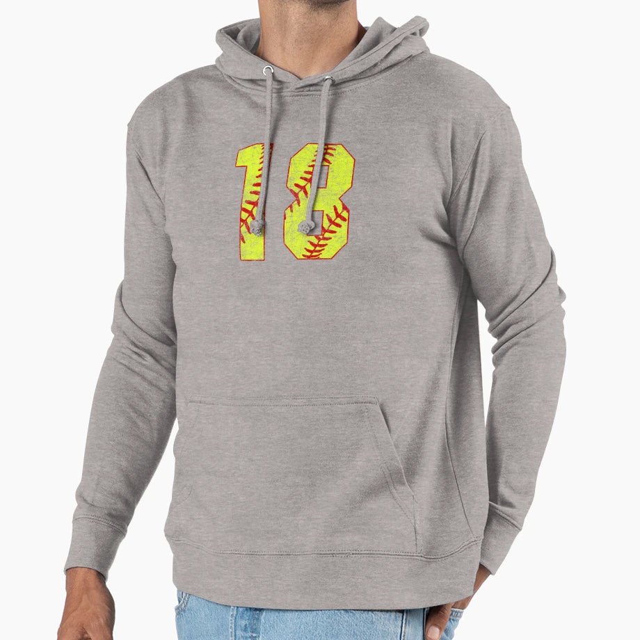 Fastpitch Softball Number 18 Softball Hoodie - Casual Everyday Wear Unisex - T-Shirt, Sweatshirt, Hoodie