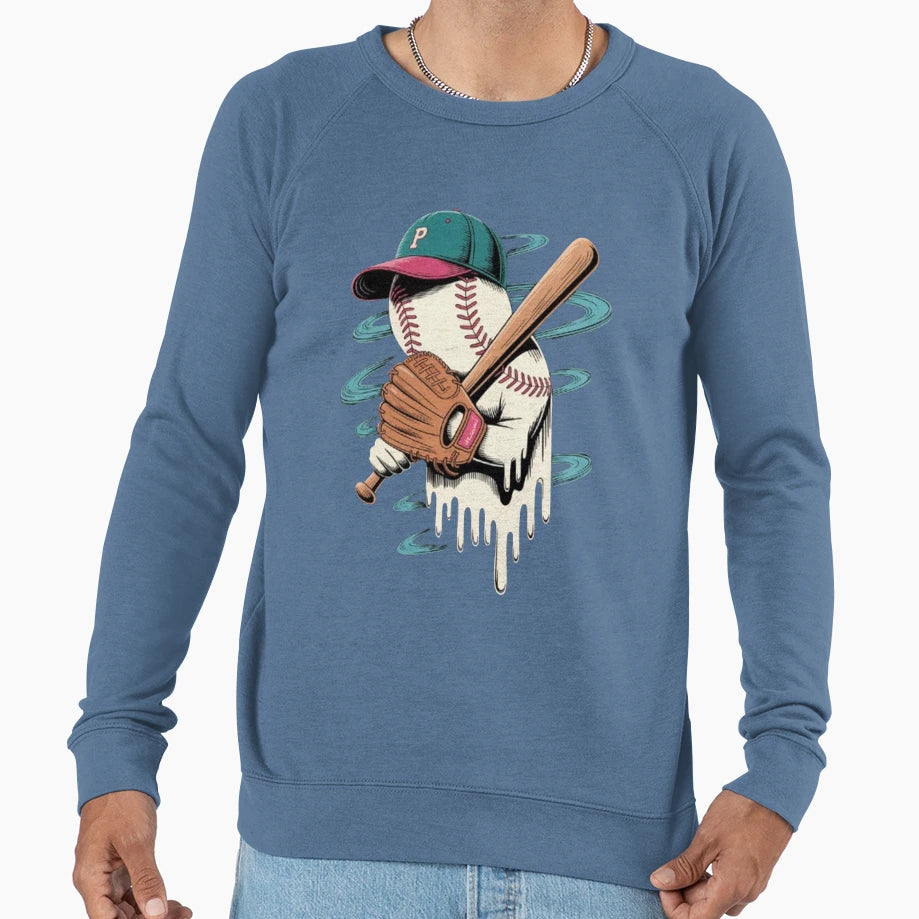 Ice Cream Drip Ghost Baseball Sweatshirt - Aesthetic Graphic Unisex - T-Shirt, Sweatshirt, Hoodie