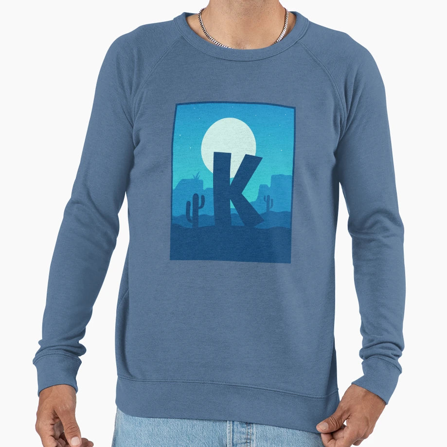 Letter K Blue Sky Night Sweatshirt - Graphic Print Men Women - T-Shirt, Sweatshirt, Hoodie