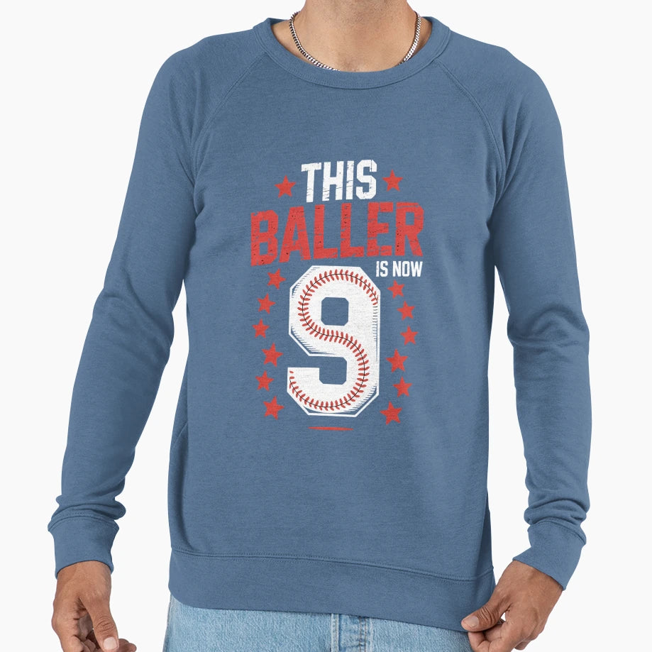9 Birthday Baseball Bday Party Sweatshirt - Custom Art Print for Adults - T-Shirt, Sweatshirt, Hoodie