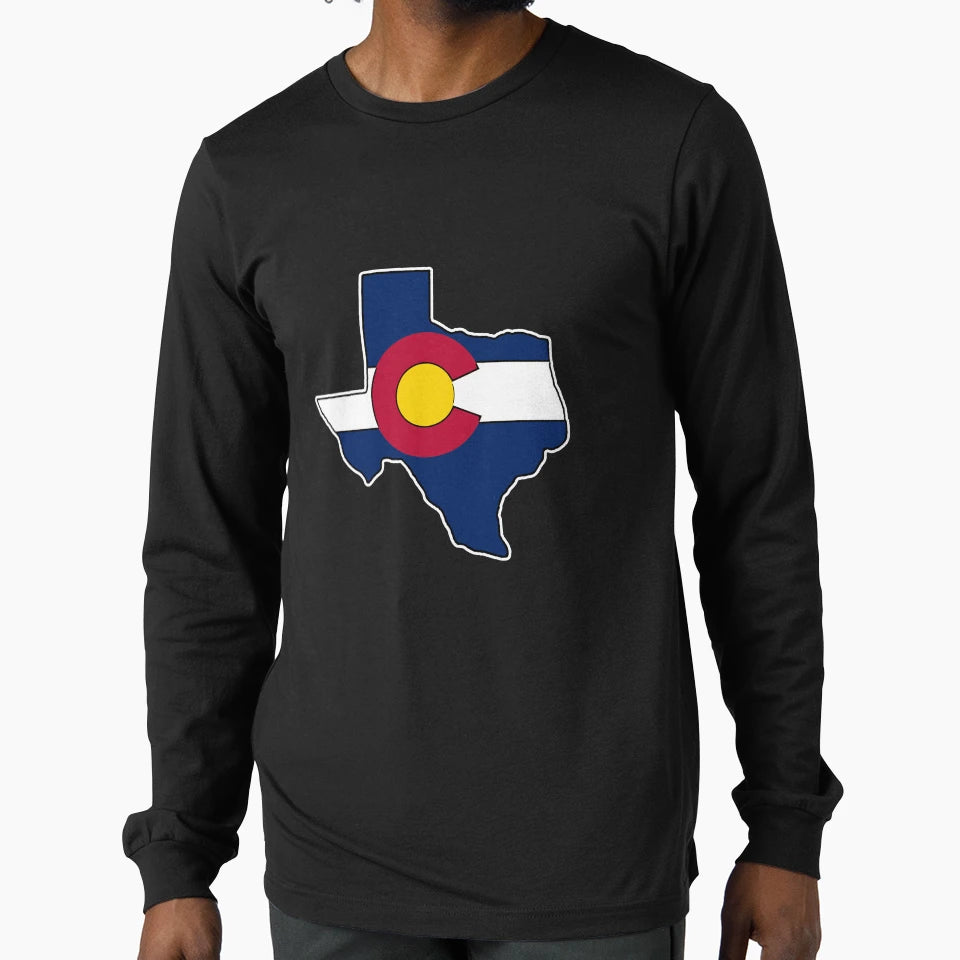 Texas Outline Colorado Flag T-Shirt - Streetwear Style for Adults - T-Shirt, Sweatshirt, Hoodie