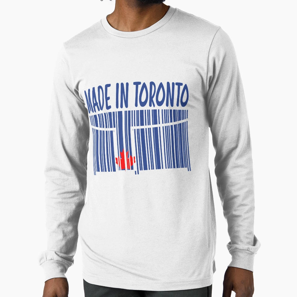 Made Toronto Canada Flag Bar Code Souvenir T-Shirt - Novelty Apparel Unisex - T-Shirt, Sweatshirt, Hoodie