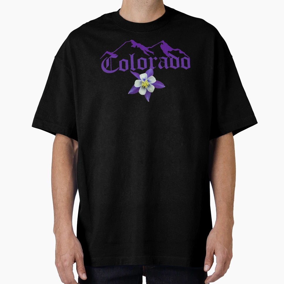 Colorado Columbine Flower And Mountain T-Shirt - Minimalist Print Unisex - T-Shirt, Sweatshirt, Hoodie