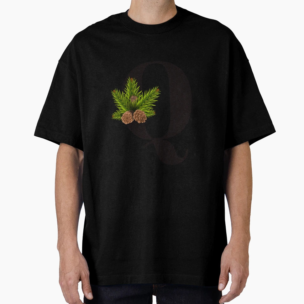 Letter Q Alphabet Monogram Pine T-Shirt - Custom Art Print for Adults - T-Shirt, Sweatshirt, Hoodie