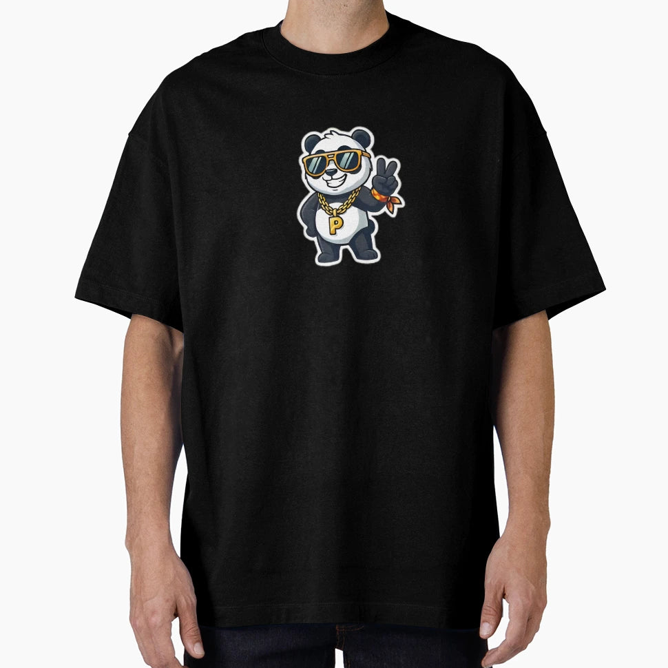 Panda Happy Panda Wearing Oversized T-Shirt - Unique Graphic Unisex - T-Shirt, Sweatshirt, Hoodie
