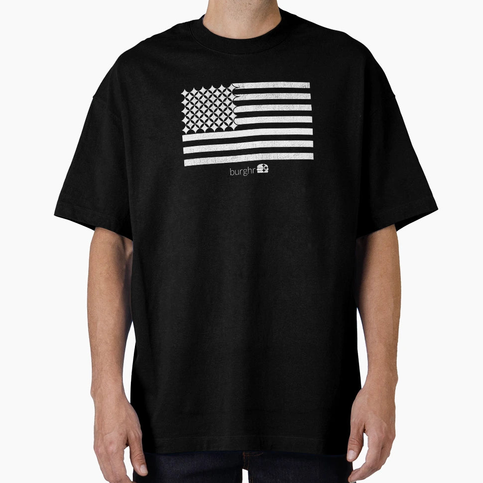 American Flag Burghr Black White T-Shirt - Custom Art Print Unisex - T-Shirt, Sweatshirt, Hoodie