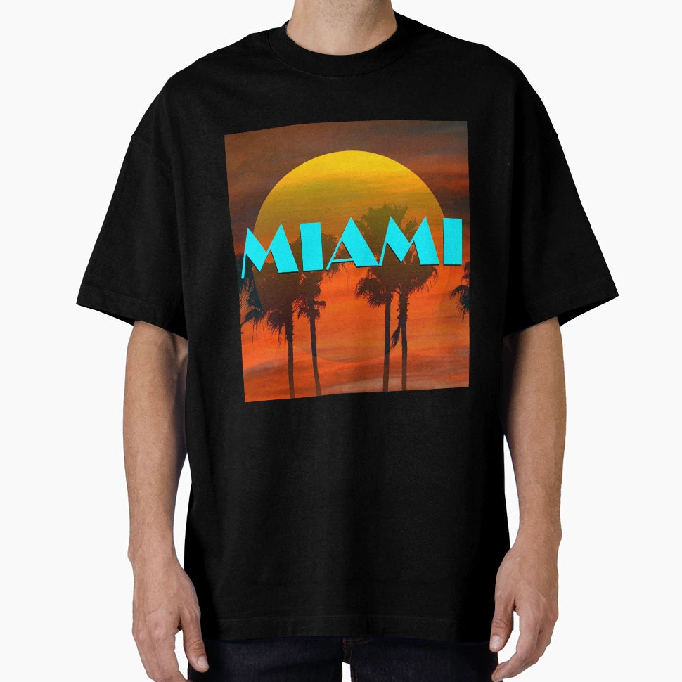Miami Sunset Center Text T-Shirt - Streetwear Style Men Women - T-Shirt, Sweatshirt, Hoodie