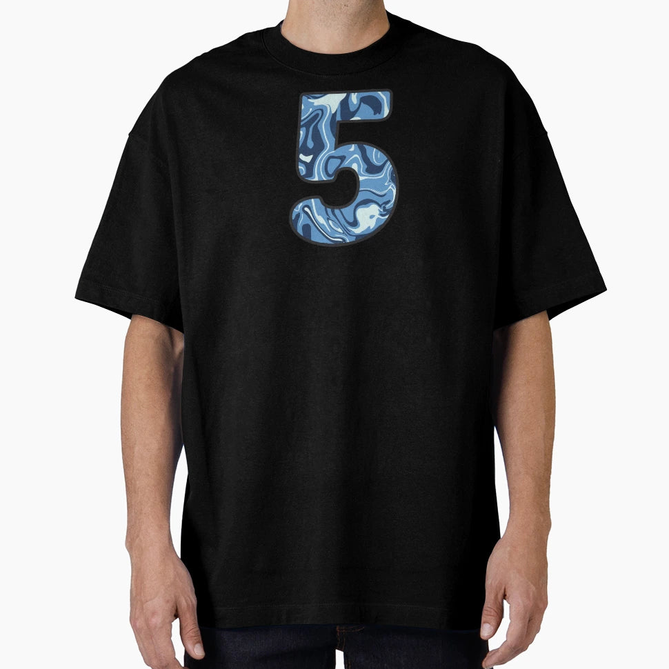5 Five Blue Marble Alphabet Letter T-Shirt - Streetwear Style Men Women - T-Shirt, Sweatshirt, Hoodie
