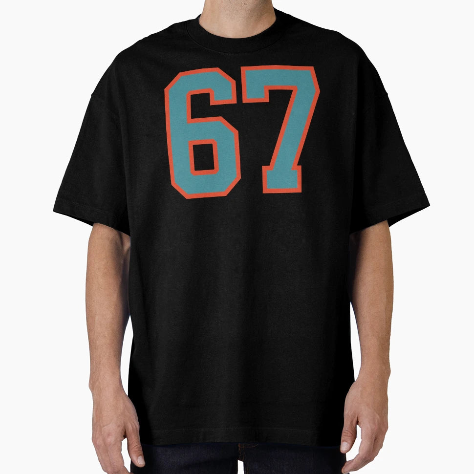 67 Number Aqua Orange Lucky Sports T-Shirt - Minimalist Print for Adults - T-Shirt, Sweatshirt, Hoodie