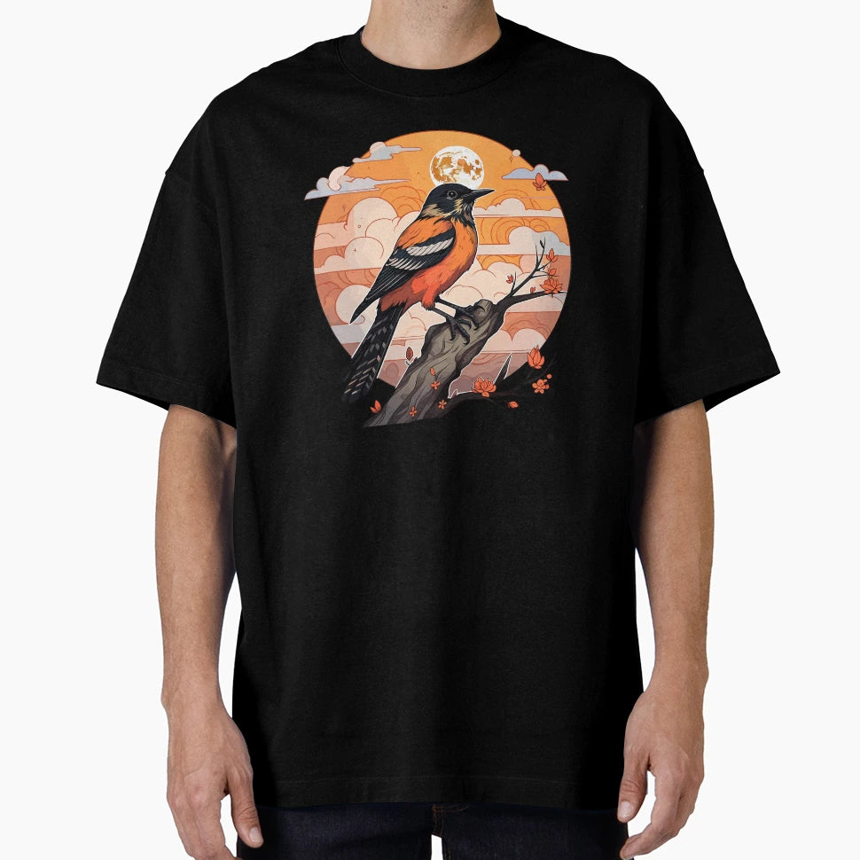 Baltimore Oriole And Moon T-Shirt - Graphic Print for Adults - T-Shirt, Sweatshirt, Hoodie