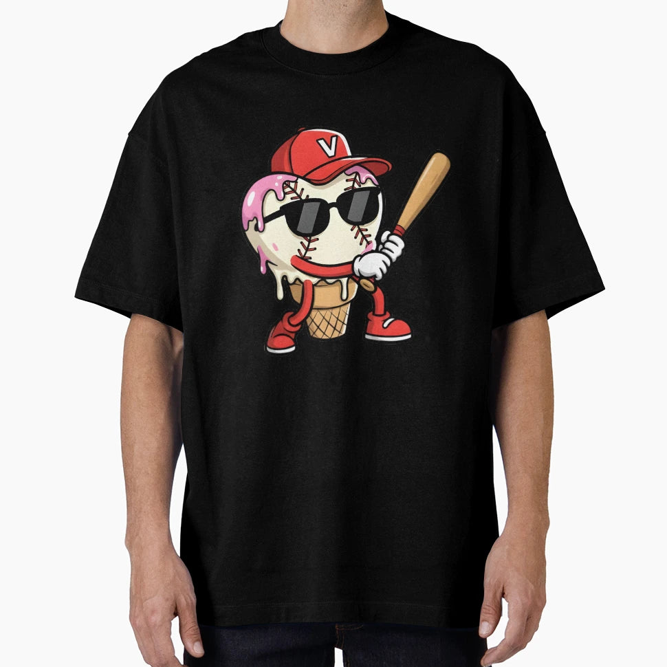 Baseball Heart Valentines Day Ice Cream T-Shirt - Aesthetic Graphic Unisex - T-Shirt, Sweatshirt, Hoodie