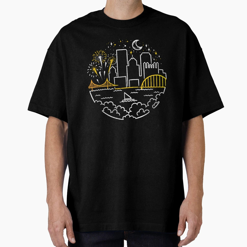 Pittsburgh Modern Starry Skyline T-Shirt - Aesthetic Graphic for Adults - T-Shirt, Sweatshirt, Hoodie
