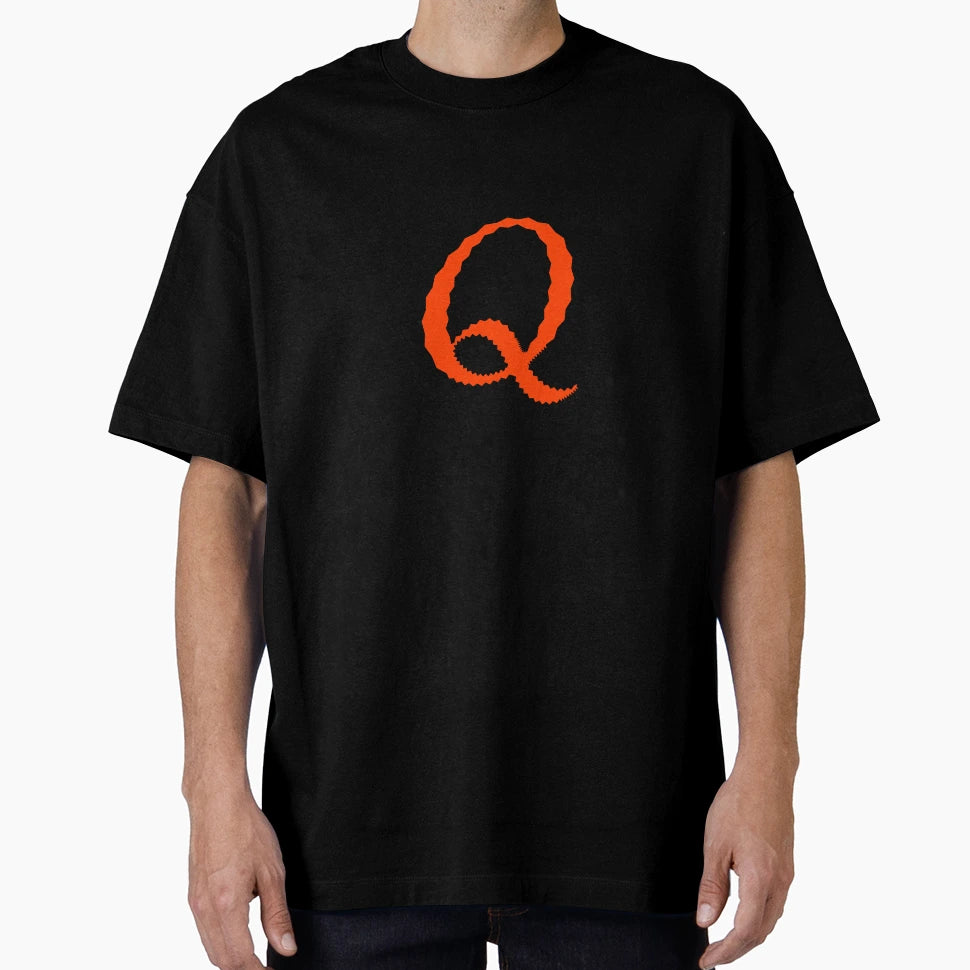 Electric Orange Letter Q Spiky Script T-Shirt - Minimalist Print Unisex - T-Shirt, Sweatshirt, Hoodie
