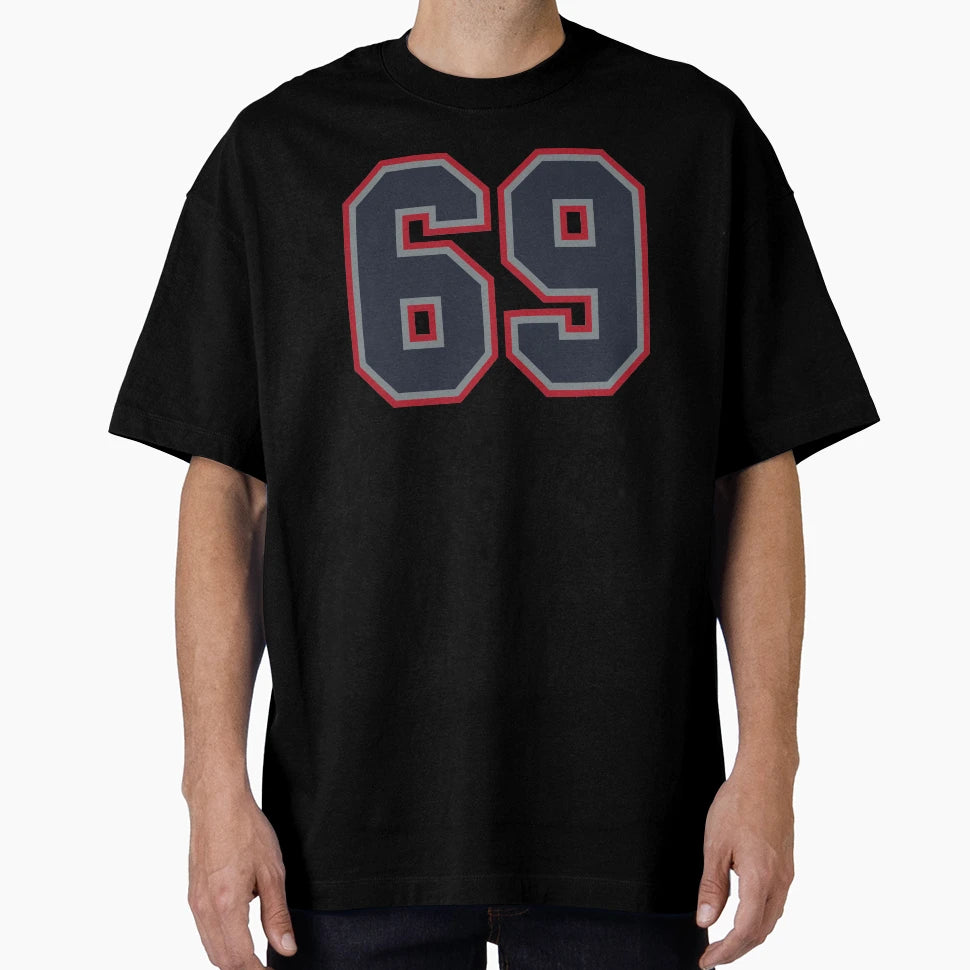 69 Navy Grey Red Sports Number Sixty T-Shirt - Minimalist Print for Adults - T-Shirt, Sweatshirt, Hoodie