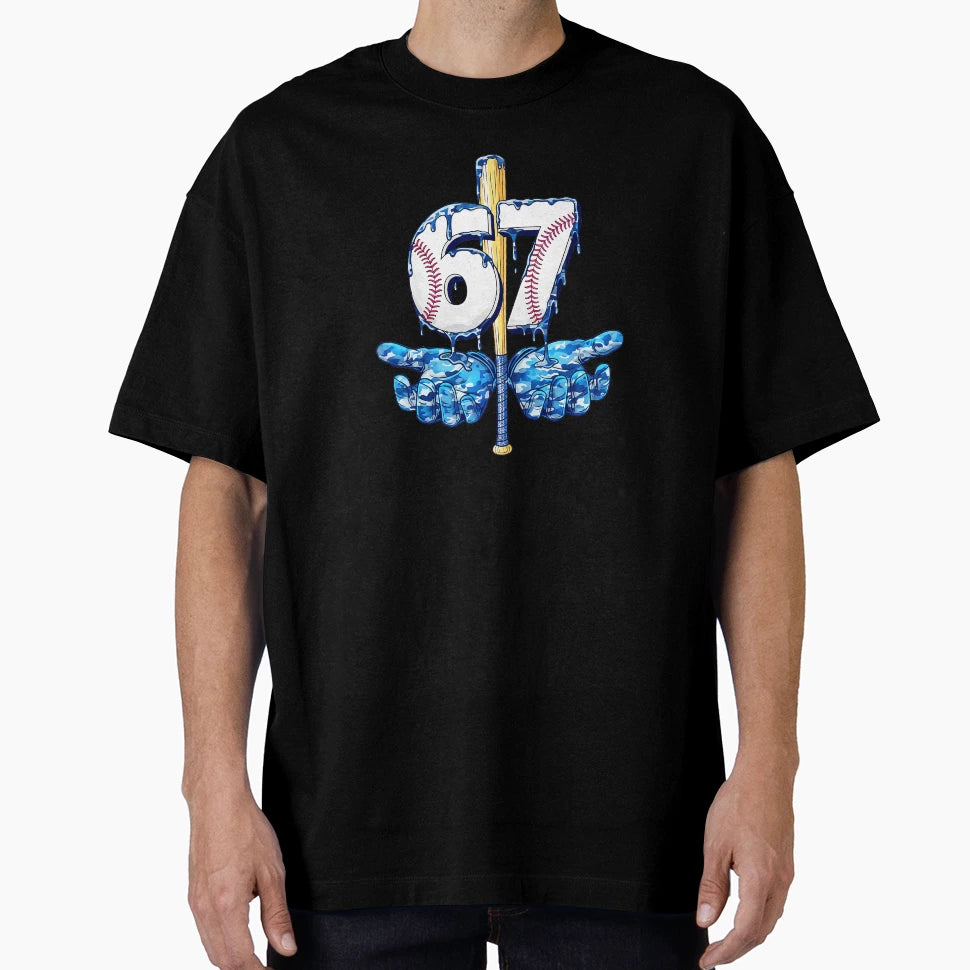 67 Baseball Number Ice Cream Drip Blue T-Shirt - Trendy Graphic Men Women - T-Shirt, Sweatshirt, Hoodie