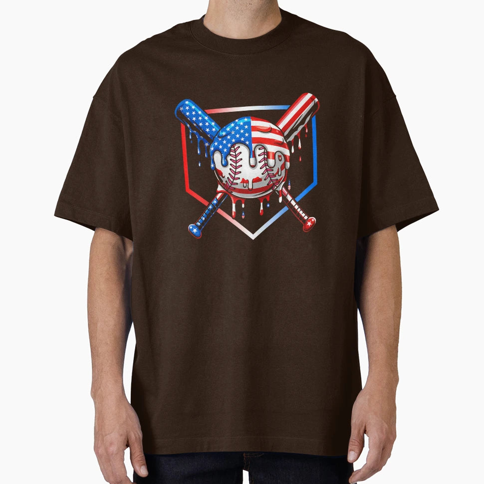 Baseball Drip American Flag 4Th July T-Shirt - Minimalist Print for Adults - T-Shirt, Sweatshirt, Hoodie