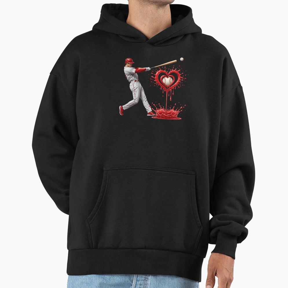 Valentine Baseball Player Drip Hoodie - Streetwear Style for Adults - T-Shirt, Sweatshirt, Hoodie