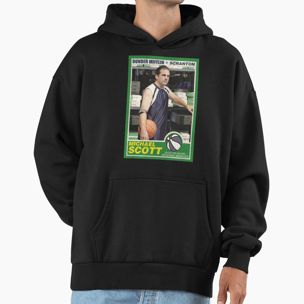 Michael Scott Basketball Trading Card Hoodie - Novelty Apparel Unisex - T-Shirt, Sweatshirt, Hoodie