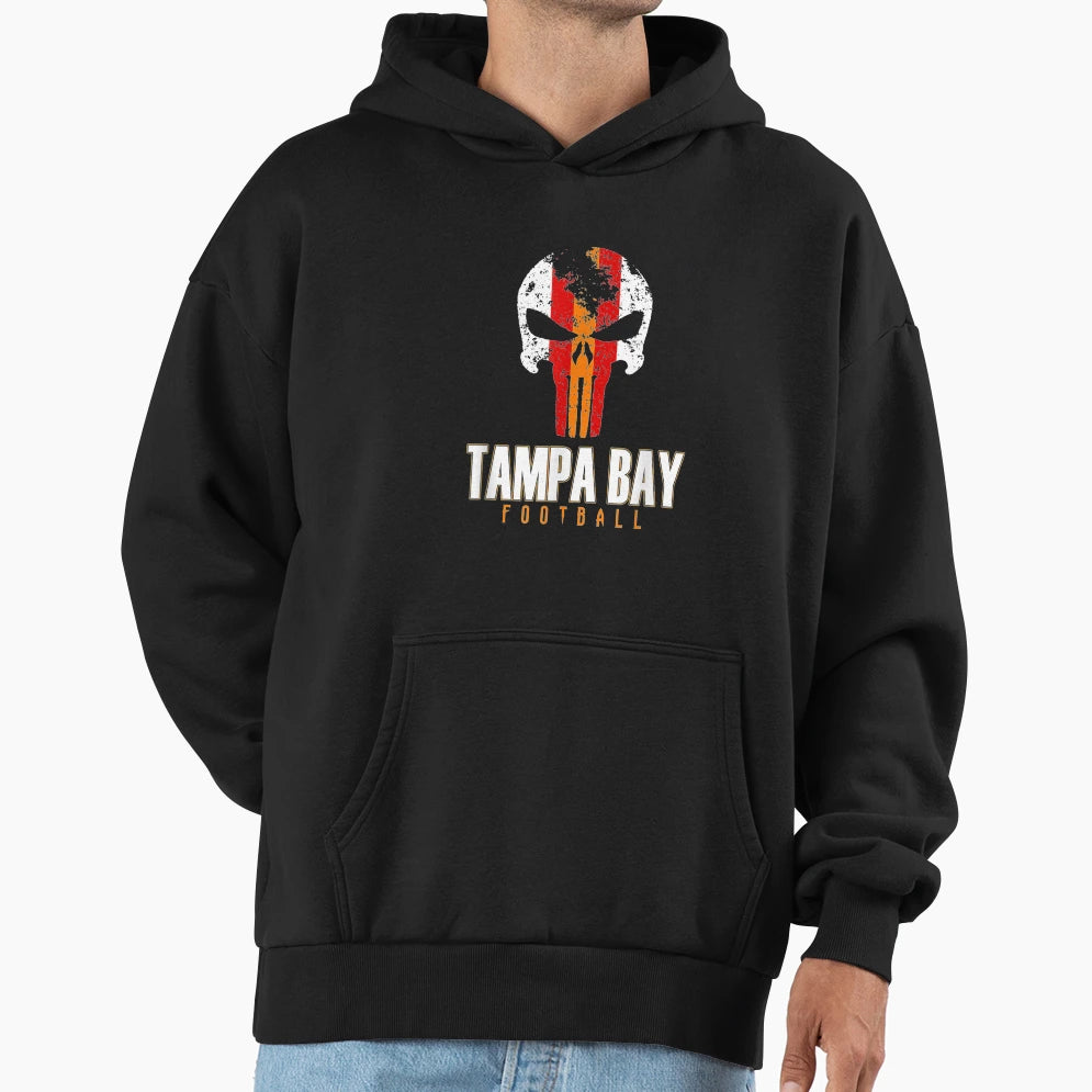 Tampa Bay Varsity Football Skull Hoodie - Streetwear Style for Adults - T-Shirt, Sweatshirt, Hoodie