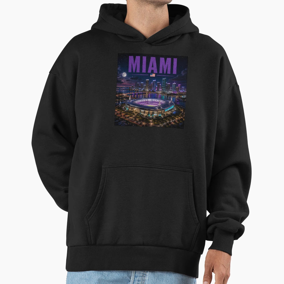 Miami City Cinematic Stadium Hoodie - Aesthetic Graphic Men Women - T-Shirt, Sweatshirt, Hoodie