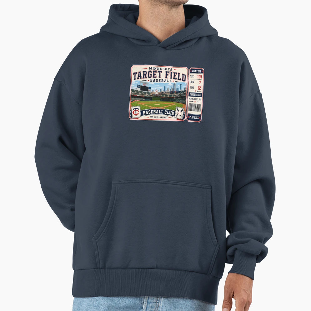 Minnesota Target Field Ticket Baseball Hoodie - Aesthetic Graphic Unisex - T-Shirt, Sweatshirt, Hoodie