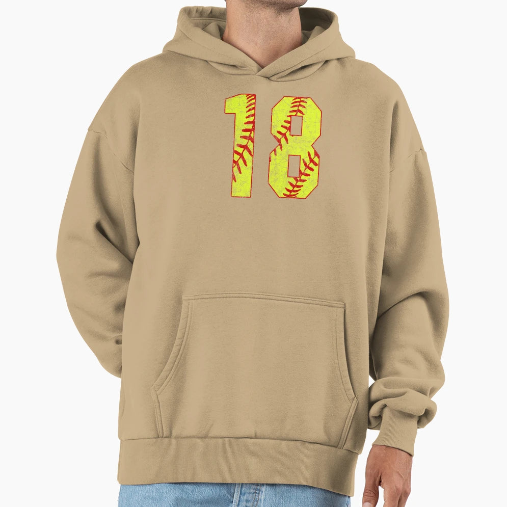 Fastpitch Softball Number 18 Hoodie - Aesthetic Graphic for Adults - T-Shirt, Sweatshirt, Hoodie
