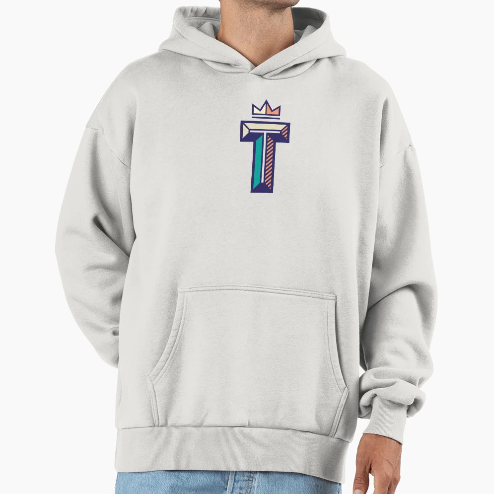 Crowned T Initial Hoodie - Trendy Graphic Men Women - T-Shirt, Sweatshirt, Hoodie