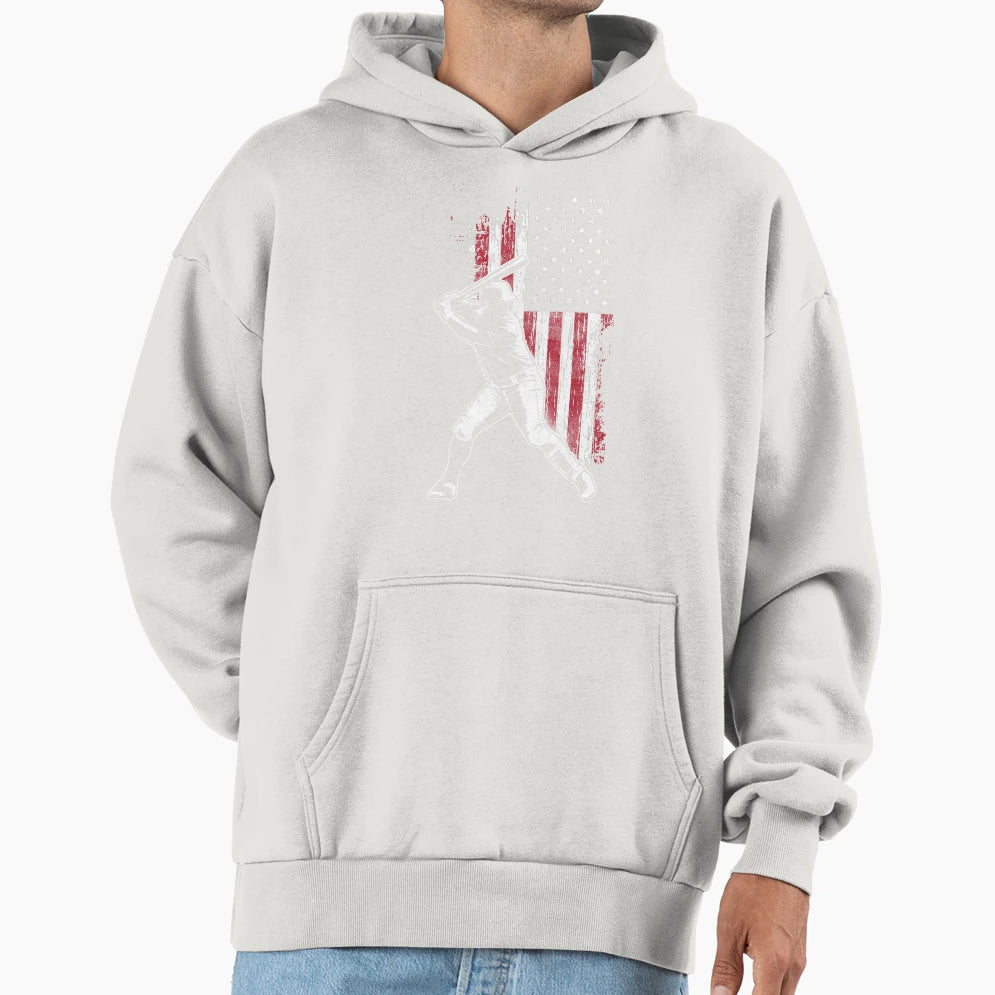 American Flag Baseball Player Batter Hoodie - Fun Novelty Design Unisex - T-Shirt, Sweatshirt, Hoodie