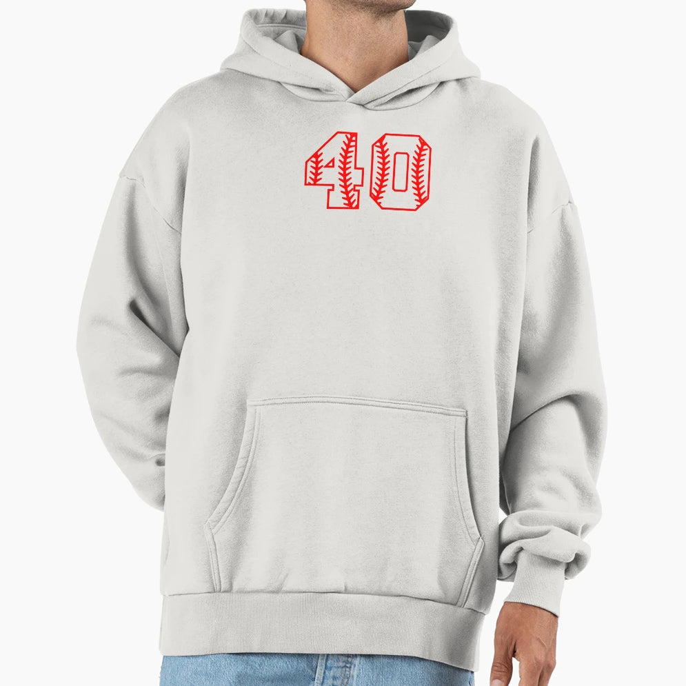 Baseball Number 40 Hoodie - Fun Novelty Design for Adults - T-Shirt, Sweatshirt, Hoodie