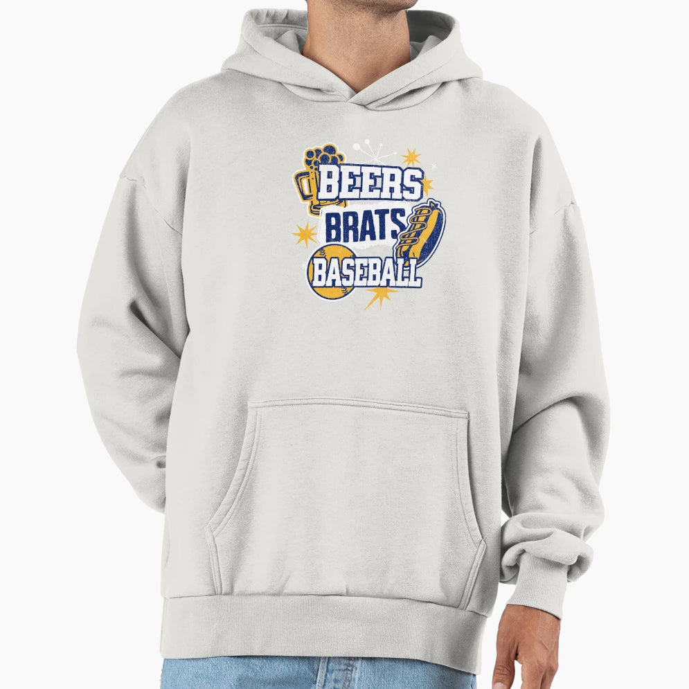 Beers Brats Baseball Milwaukee Hoodie - Novelty Apparel Men Women - T-Shirt, Sweatshirt, Hoodie