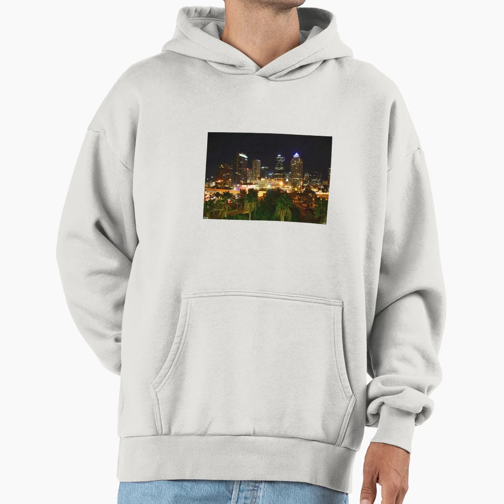 Tampa Florida Skyline Night Hoodie - Custom Art Print Men Women - T-Shirt, Sweatshirt, Hoodie